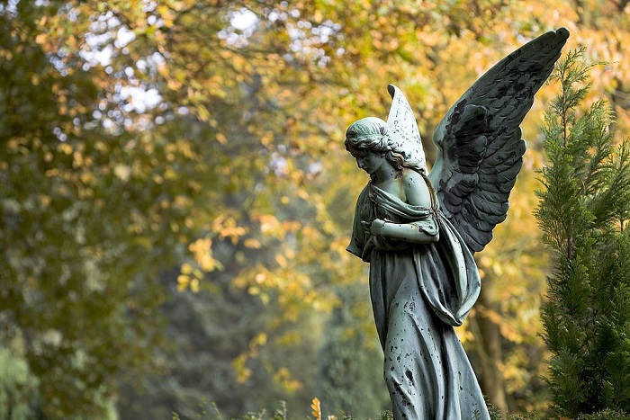 Beautiful angel sculpture, cemetery, Hamburg