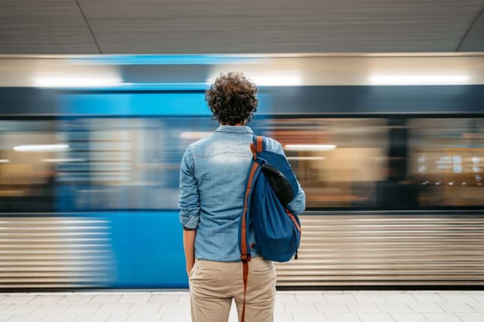 Jacob waiting for a subway train in Stockholm