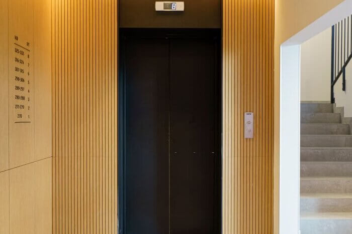 Elevator in the lobby hall of an apartment building