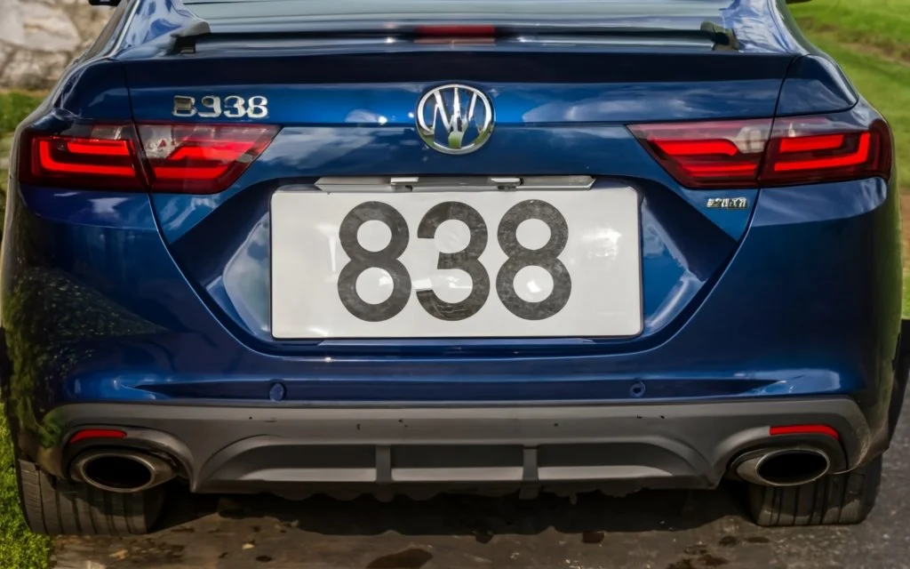 The number 838 on a car's number plate