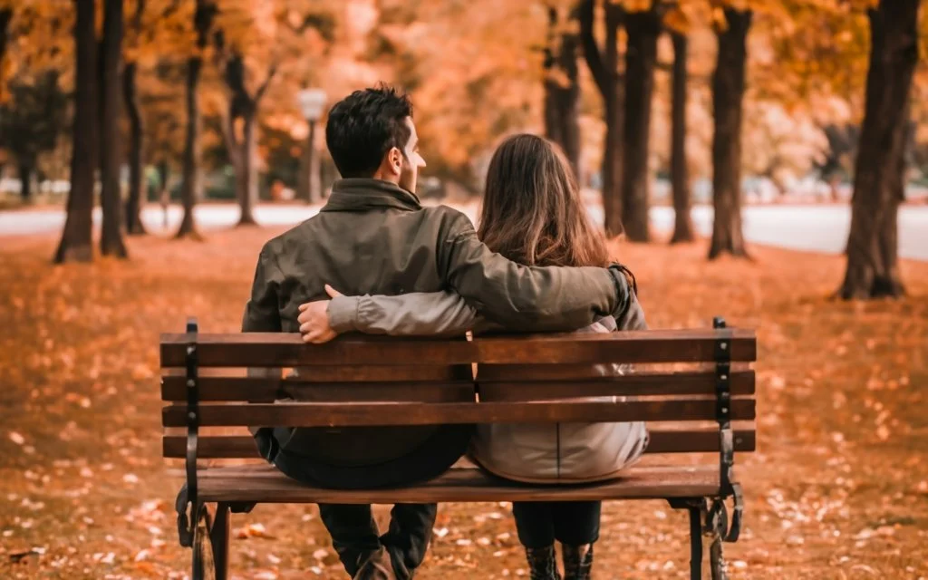 Man and woman sitting on a bench